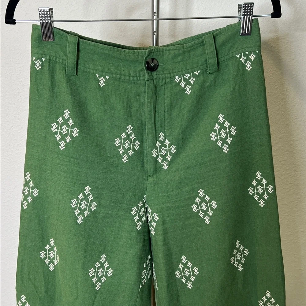 Zara Linen Blend High Waist Wide Leg Embroidered Culotte Pants